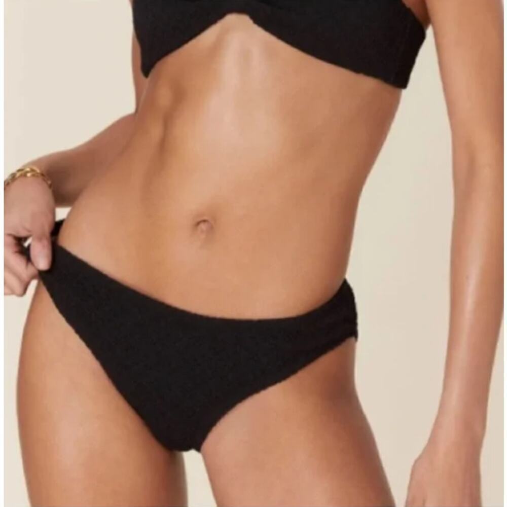 Mindy x Andie Swim The Bikini Bottom Popcorn Textured Black Size Large NEW